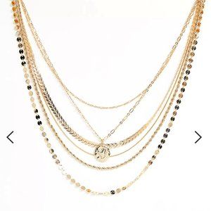 ASOS DESIGN multirow necklace mixed design chains and molten coin pendant